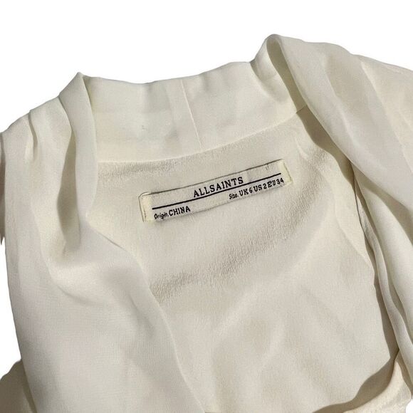 All Saints Draped Silk Top White Abi Sz Small 2 Layered Wrap Effect - Picture 6 of 15